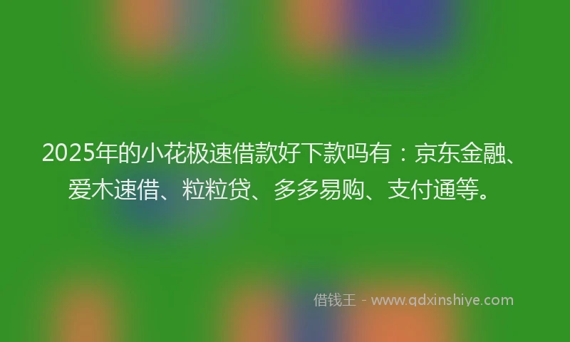 2025年的小花极速借款好下款吗有：京东金融、爱木速借、粒粒贷、多多易购、支付通等。