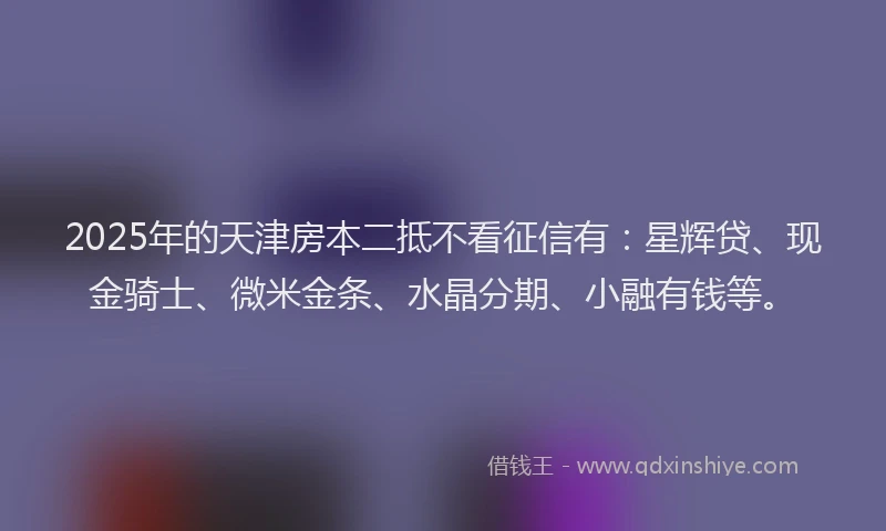 2025年的天津房本二抵不看征信有：星辉贷、现金骑士、微米金条、水晶分期、小融有钱等。
