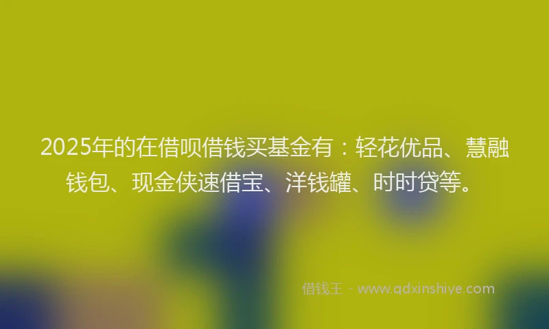 2025年的在借呗借钱买基金有：轻花优品、慧融钱包、现金侠速借宝、洋钱罐、时时贷等。