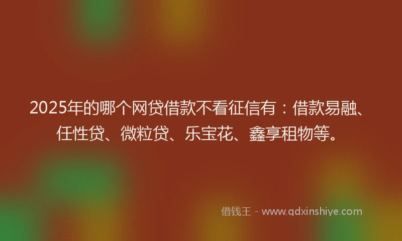 2025年的哪个网贷借款不看征信有：借款易融、任性贷、微粒贷、乐宝花、鑫享租物等。