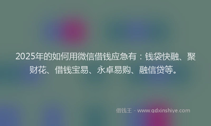 2025年的如何用微信借钱应急有：钱袋快融、聚财花、借钱宝易、永卓易购、融信贷等。