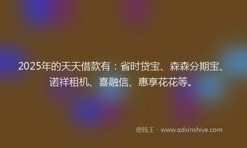 2025年的天天借款有：省时贷宝、森森分期宝、诺祥租机、喜融信、惠享花花等。