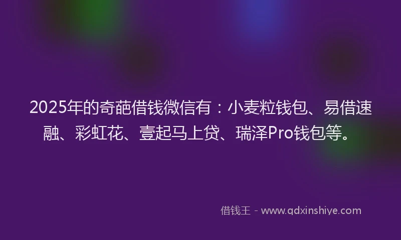 2025年的奇葩借钱微信有：小麦粒钱包、易借速融、彩虹花、壹起马上贷、瑞泽Pro钱包等。
