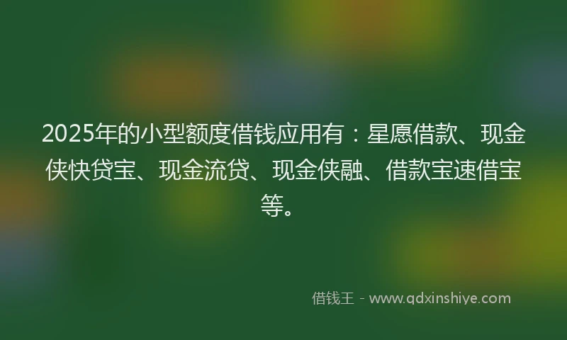 2025年的小型额度借钱应用有：星愿借款、现金侠快贷宝、现金流贷、现金侠融、借款宝速借宝等。