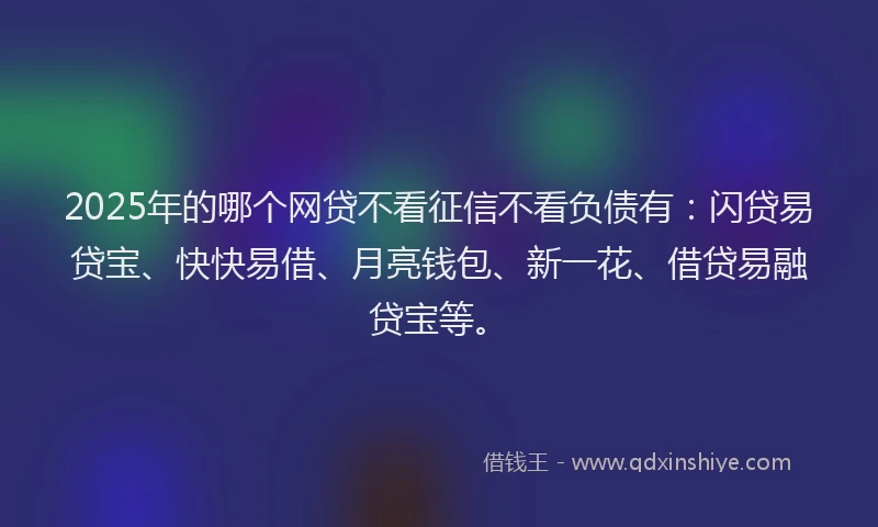 2025年的哪个网贷不看征信不看负债有：闪贷易贷宝、快快易借、月亮钱包、新一花、借贷易融贷宝等。