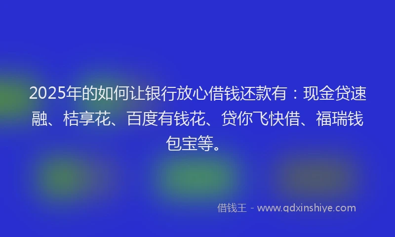 2025年的如何让银行放心借钱还款有：现金贷速融、桔享花、百度有钱花、贷你飞快借、福瑞钱包宝等。
