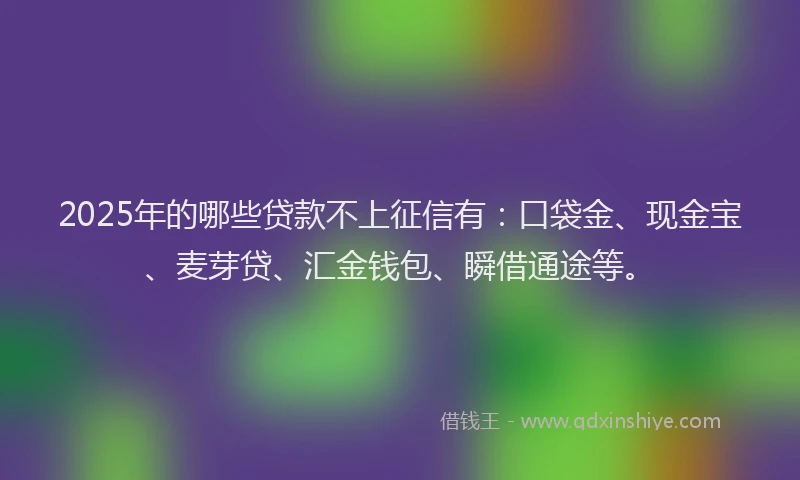 2025年的哪些贷款不上征信有：口袋金、现金宝、麦芽贷、汇金钱包、瞬借通途等。