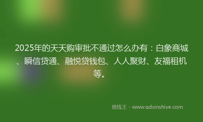 2025年的天天购审批不通过怎么办有：白象商城、瞬信贷通、融悦贷钱包、人人聚财、友福租机等。