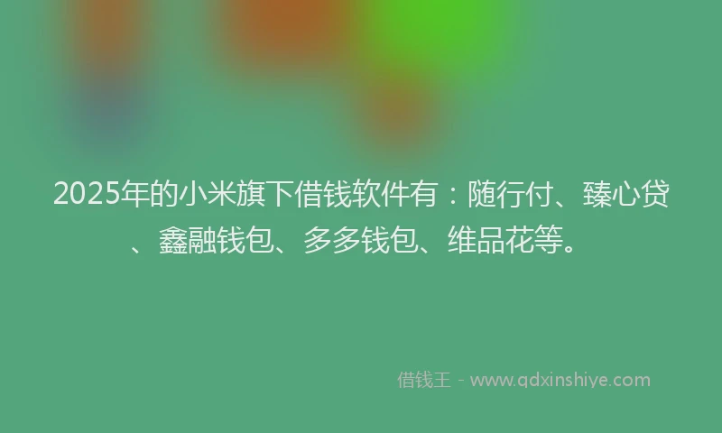 2025年的小米旗下借钱软件有：随行付、臻心贷、鑫融钱包、多多钱包、维品花等。