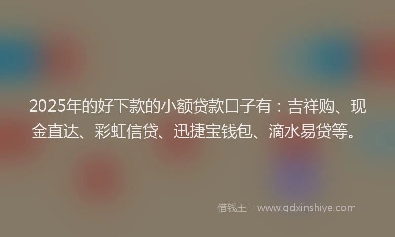 2025年的好下款的小额贷款口子有：吉祥购、现金直达、彩虹信贷、迅捷宝钱包、滴水易贷等。