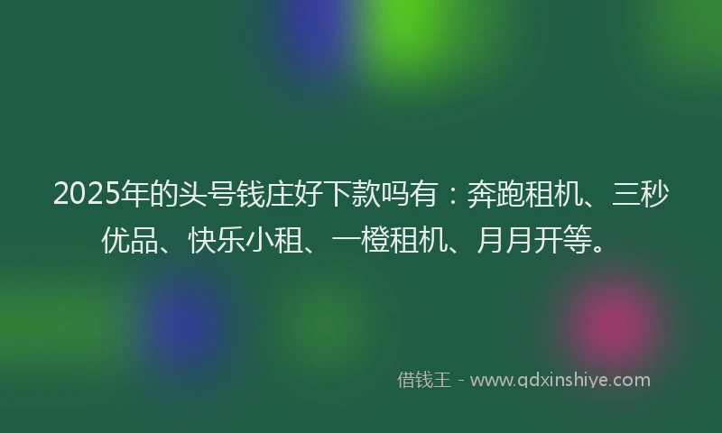 2025年的头号钱庄好下款吗有：奔跑租机、三秒优品、快乐小租、一橙租机、月月开等。