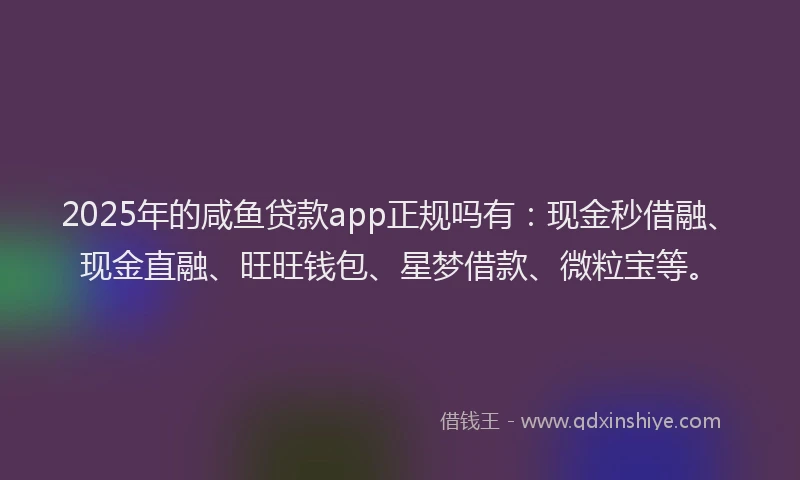 2025年的咸鱼贷款app正规吗有：现金秒借融、现金直融、旺旺钱包、星梦借款、微粒宝等。