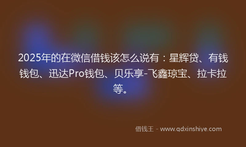 2025年的在微信借钱该怎么说有：星辉贷、有钱钱包、迅达Pro钱包、贝乐享-飞鑫琼宝、拉卡拉等。