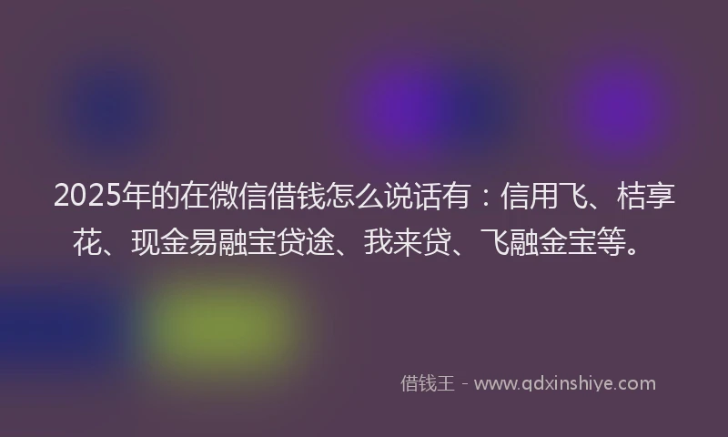 2025年的在微信借钱怎么说话有：信用飞、桔享花、现金易融宝贷途、我来贷、飞融金宝等。