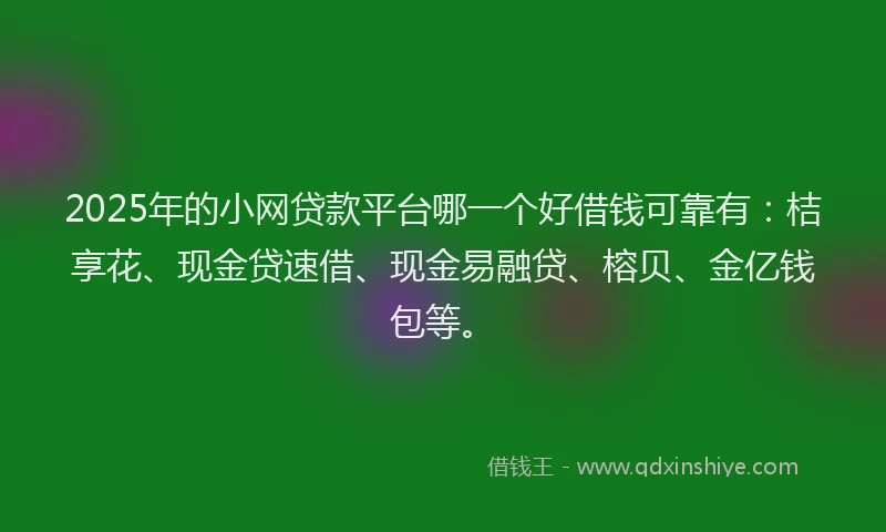 2025年的小网贷款平台哪一个好借钱可靠有：桔享花、现金贷速借、现金易融贷、榕贝、金亿钱包等。