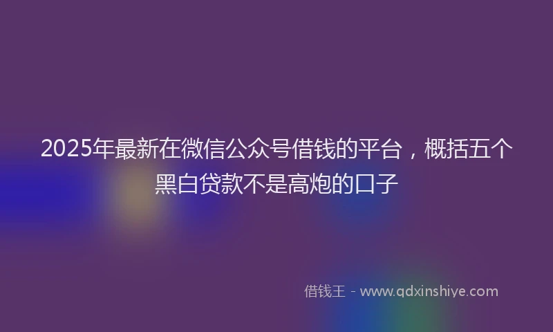 2025年最新在微信公众号借钱的平台，概括五个黑白贷款不是高炮的口子