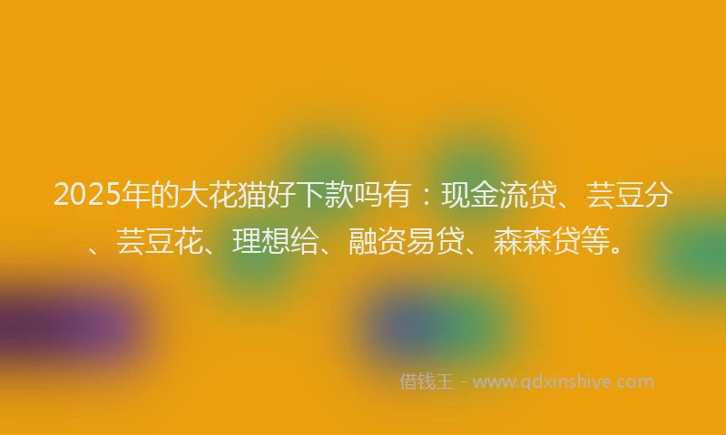 2025年的大花猫好下款吗有：现金流贷、芸豆分、芸豆花、理想给、融资易贷、森森贷等。