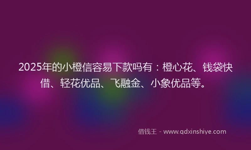 2025年的小橙信容易下款吗有：橙心花、钱袋快借、轻花优品、飞融金、小象优品等。