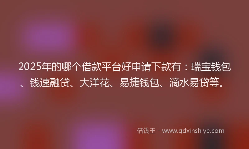 2025年的哪个借款平台好申请下款有：瑞宝钱包、钱速融贷、大洋花、易捷钱包、滴水易贷等。