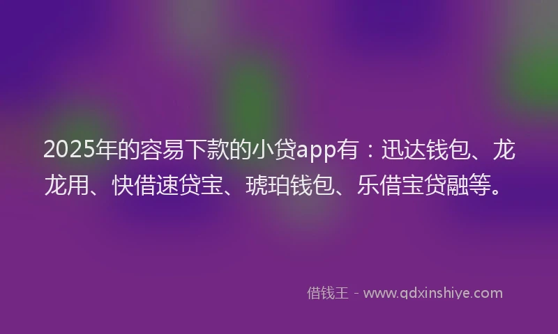 2025年的容易下款的小贷app有：迅达钱包、龙龙用、快借速贷宝、琥珀钱包、乐借宝贷融等。