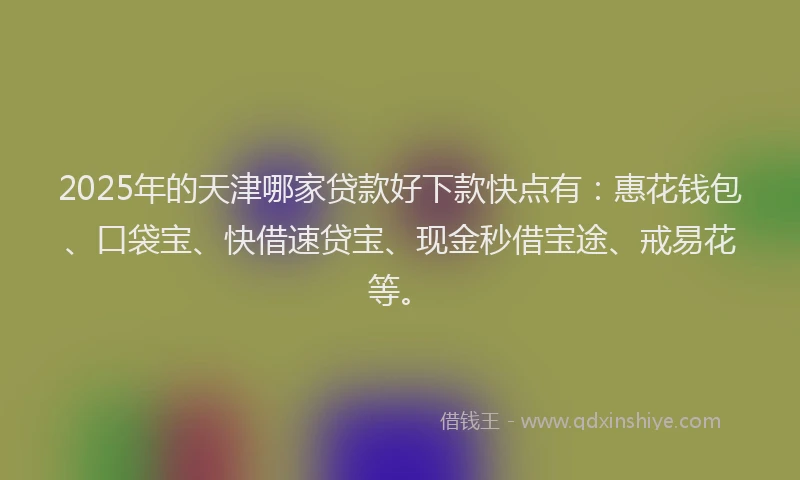 2025年的天津哪家贷款好下款快点有：惠花钱包、口袋宝、快借速贷宝、现金秒借宝途、戒易花等。