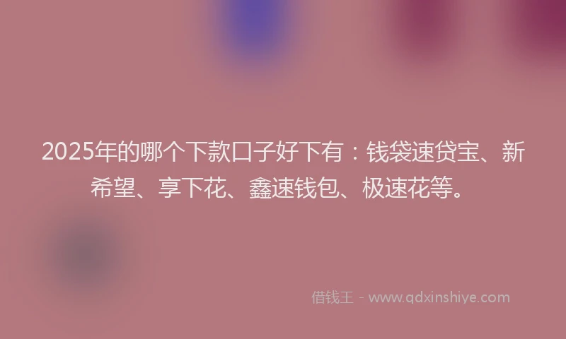 2025年的哪个下款口子好下有：钱袋速贷宝、新希望、享下花、鑫速钱包、极速花等。