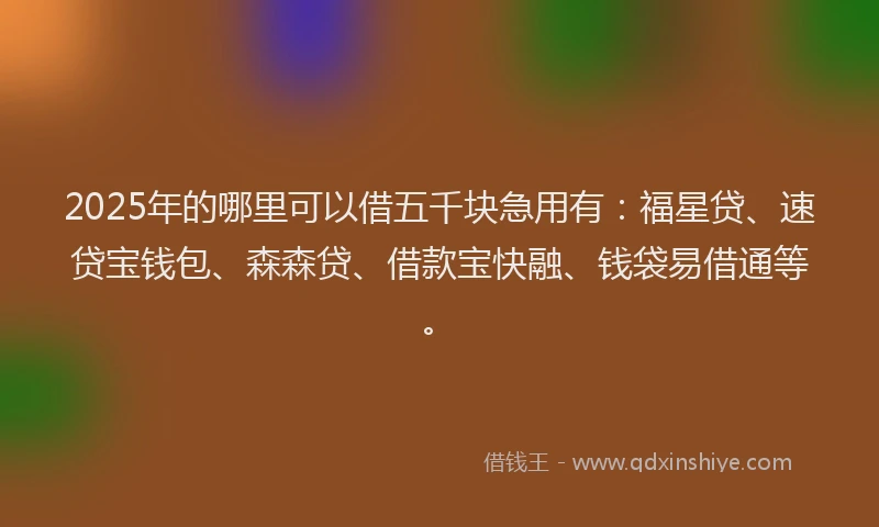 2025年的哪里可以借五千块急用有：福星贷、速贷宝钱包、森森贷、借款宝快融、钱袋易借通等。