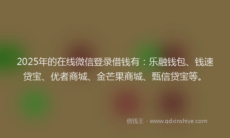 2025年的在线微信登录借钱有：乐融钱包、钱速贷宝、优者商城、金芒果商城、甄信贷宝等。