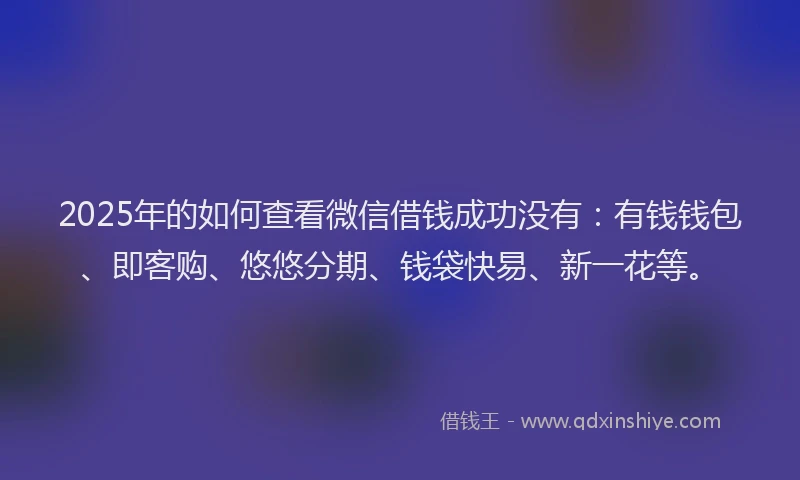 2025年的如何查看微信借钱成功没有：有钱钱包、即客购、悠悠分期、钱袋快易、新一花等。