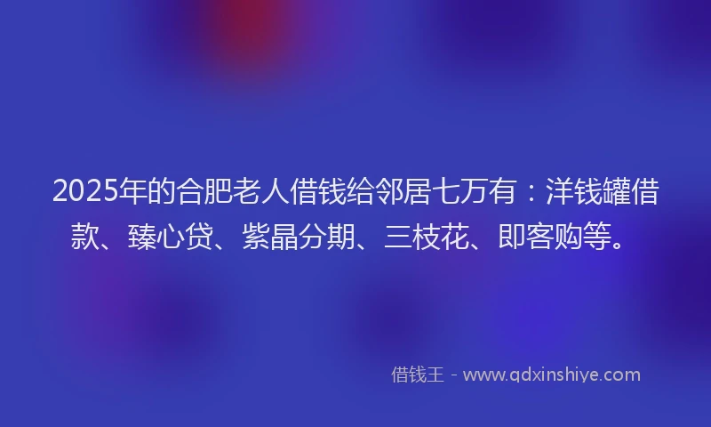 2025年的合肥老人借钱给邻居七万有：洋钱罐借款、臻心贷、紫晶分期、三枝花、即客购等。