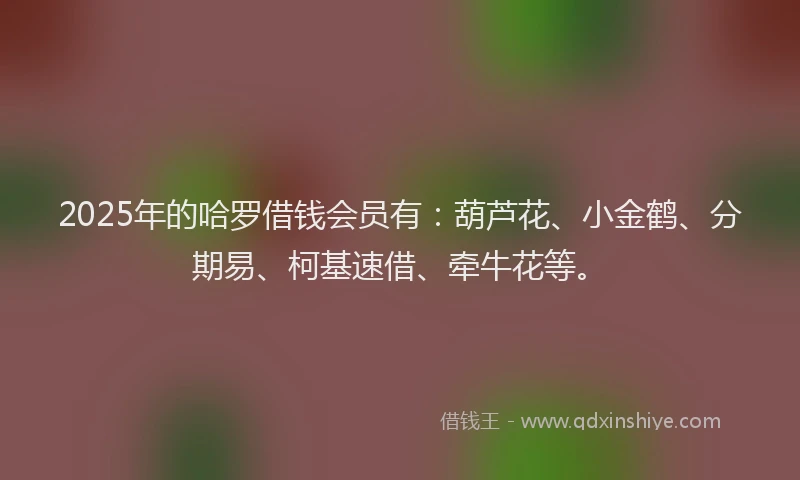 2025年的哈罗借钱会员有：葫芦花、小金鹤、分期易、柯基速借、牵牛花等。
