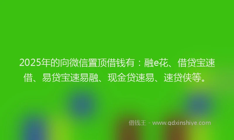 2025年的向微信置顶借钱有：融e花、借贷宝速借、易贷宝速易融、现金贷速易、速贷侠等。