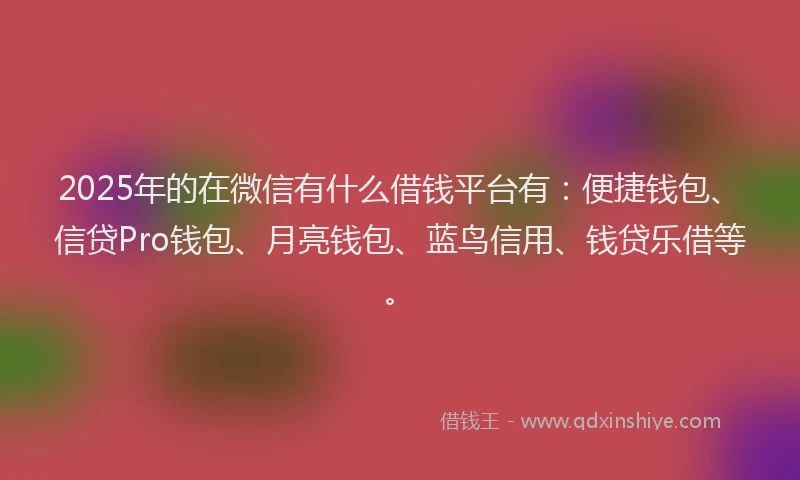 2025年的在微信有什么借钱平台有：便捷钱包、信贷Pro钱包、月亮钱包、蓝鸟信用、钱贷乐借等。