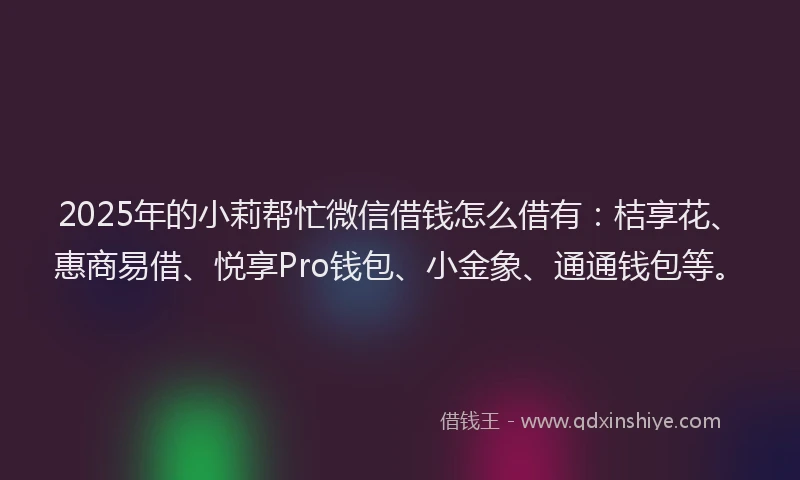 2025年的小莉帮忙微信借钱怎么借有：桔享花、惠商易借、悦享Pro钱包、小金象、通通钱包等。