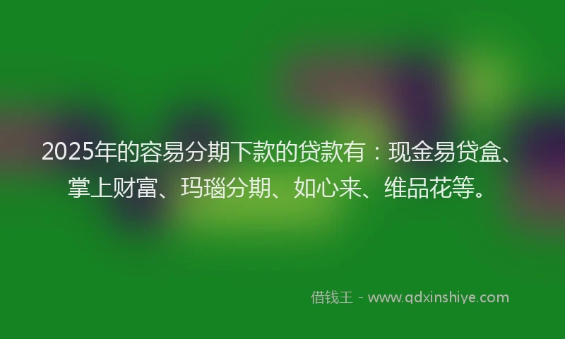 2025年的容易分期下款的贷款有：现金易贷盒、掌上财富、玛瑙分期、如心来、维品花等。