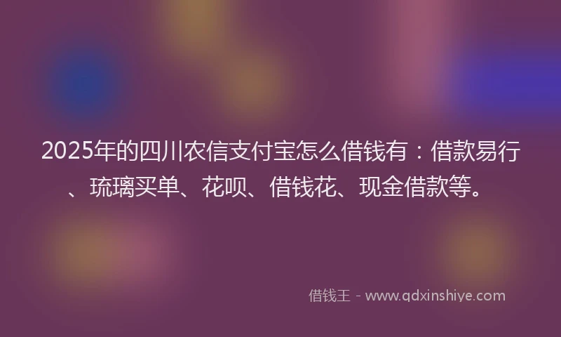 2025年的四川农信支付宝怎么借钱有：借款易行、琉璃买单、花呗、借钱花、现金借款等。