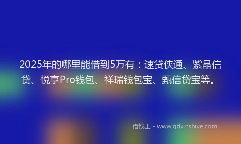 2025年的哪里能借到5万有：速贷侠通、紫晶信贷、悦享Pro钱包、祥瑞钱包宝、甄信贷宝等。