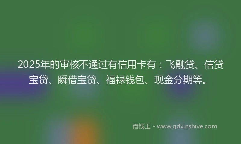 2025年的审核不通过有信用卡有：飞融贷、信贷宝贷、瞬借宝贷、福禄钱包、现金分期等。