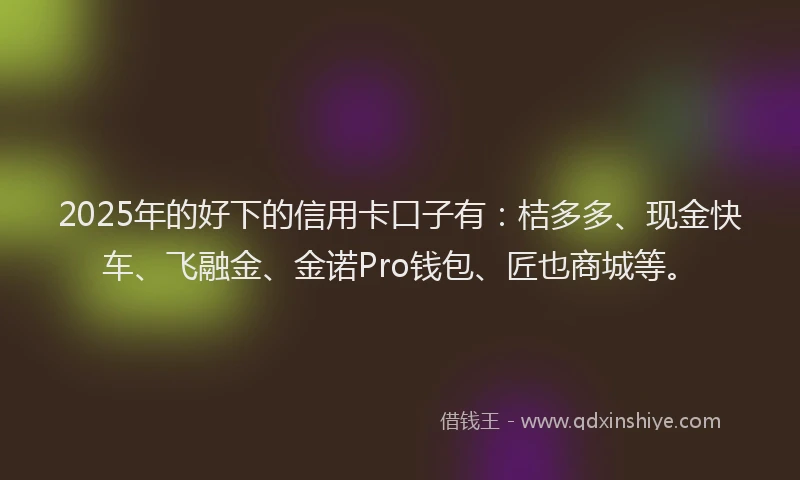 2025年的好下的信用卡口子有：桔多多、现金快车、飞融金、金诺Pro钱包、匠也商城等。
