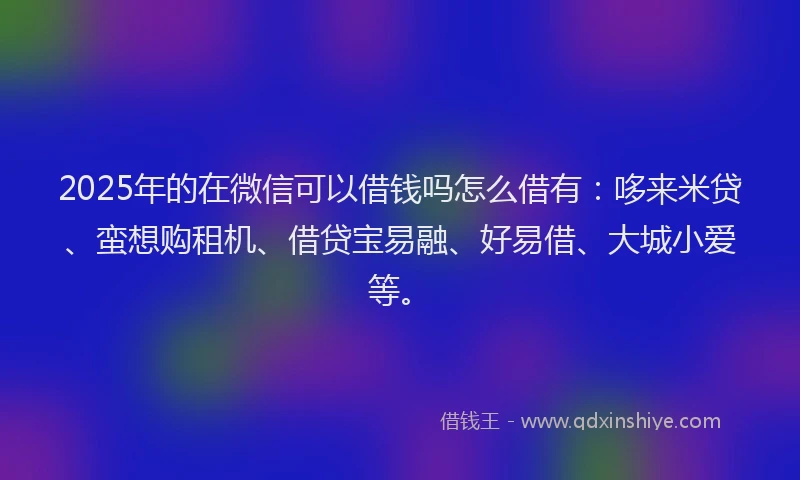 2025年的在微信可以借钱吗怎么借有：哆来米贷、蛮想购租机、借贷宝易融、好易借、大城小爱等。