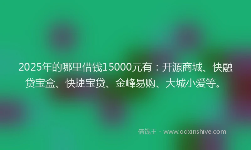 2025年的哪里借钱15000元有：开源商城、快融贷宝盒、快捷宝贷、金峰易购、大城小爱等。