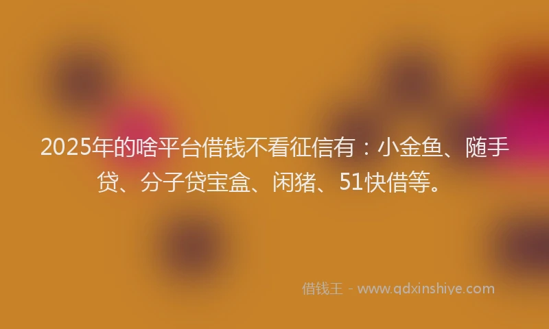2025年的啥平台借钱不看征信有：小金鱼、随手贷、分子贷宝盒、闲猪、51快借等。