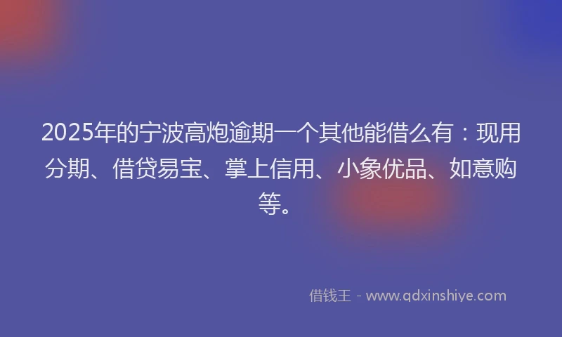 2025年的宁波高炮逾期一个其他能借么有：现用分期、借贷易宝、掌上信用、小象优品、如意购等。