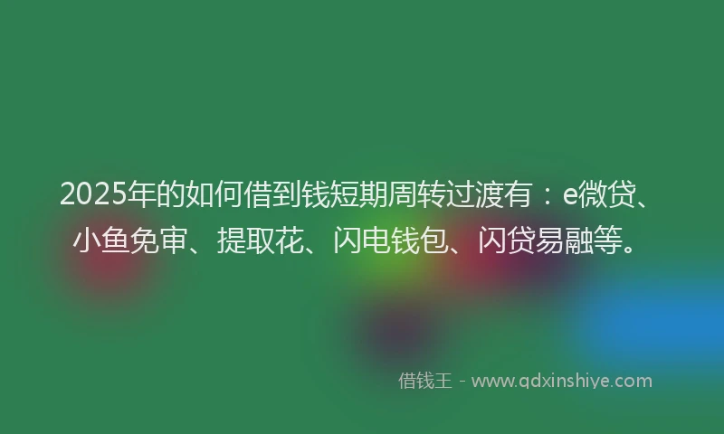 2025年的如何借到钱短期周转过渡有：e微贷、小鱼免审、提取花、闪电钱包、闪贷易融等。