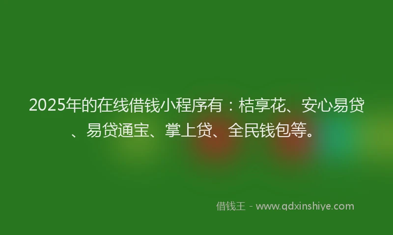 2025年的在线借钱小程序有：桔享花、安心易贷、易贷通宝、掌上贷、全民钱包等。