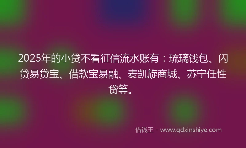 2025年的小贷不看征信流水账有：琉璃钱包、闪贷易贷宝、借款宝易融、麦凯旋商城、苏宁任性贷等。