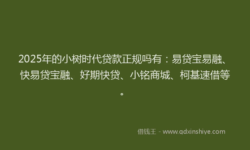 2025年的小树时代贷款正规吗有：易贷宝易融、快易贷宝融、好期快贷、小铭商城、柯基速借等。
