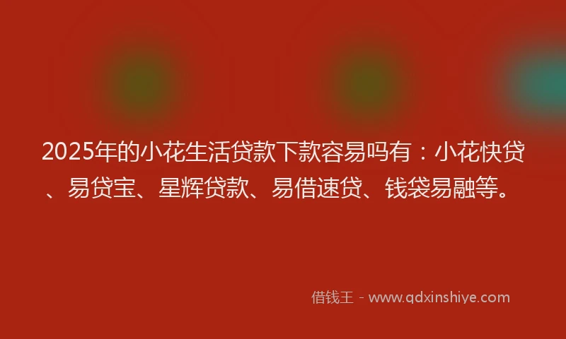 2025年的小花生活贷款下款容易吗有：小花快贷、易贷宝、星辉贷款、易借速贷、钱袋易融等。