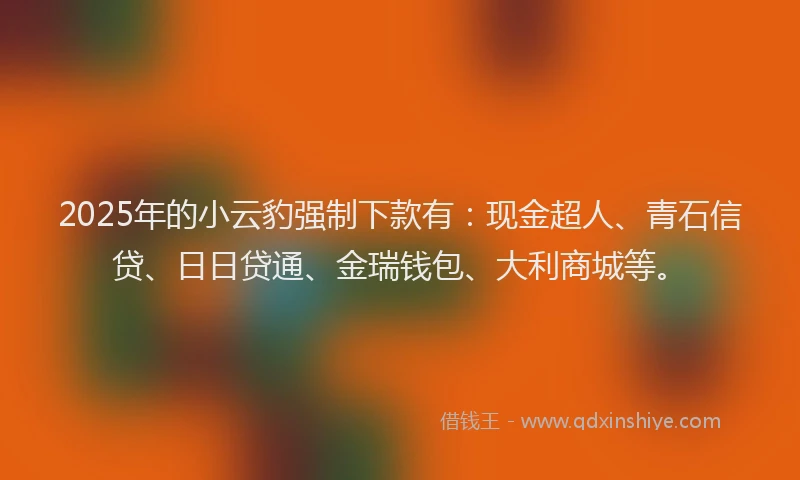 2025年的小云豹强制下款有：现金超人、青石信贷、日日贷通、金瑞钱包、大利商城等。