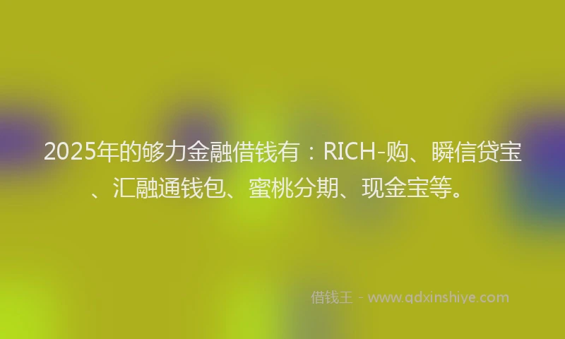 2025年的够力金融借钱有：RICH-购、瞬信贷宝、汇融通钱包、蜜桃分期、现金宝等。